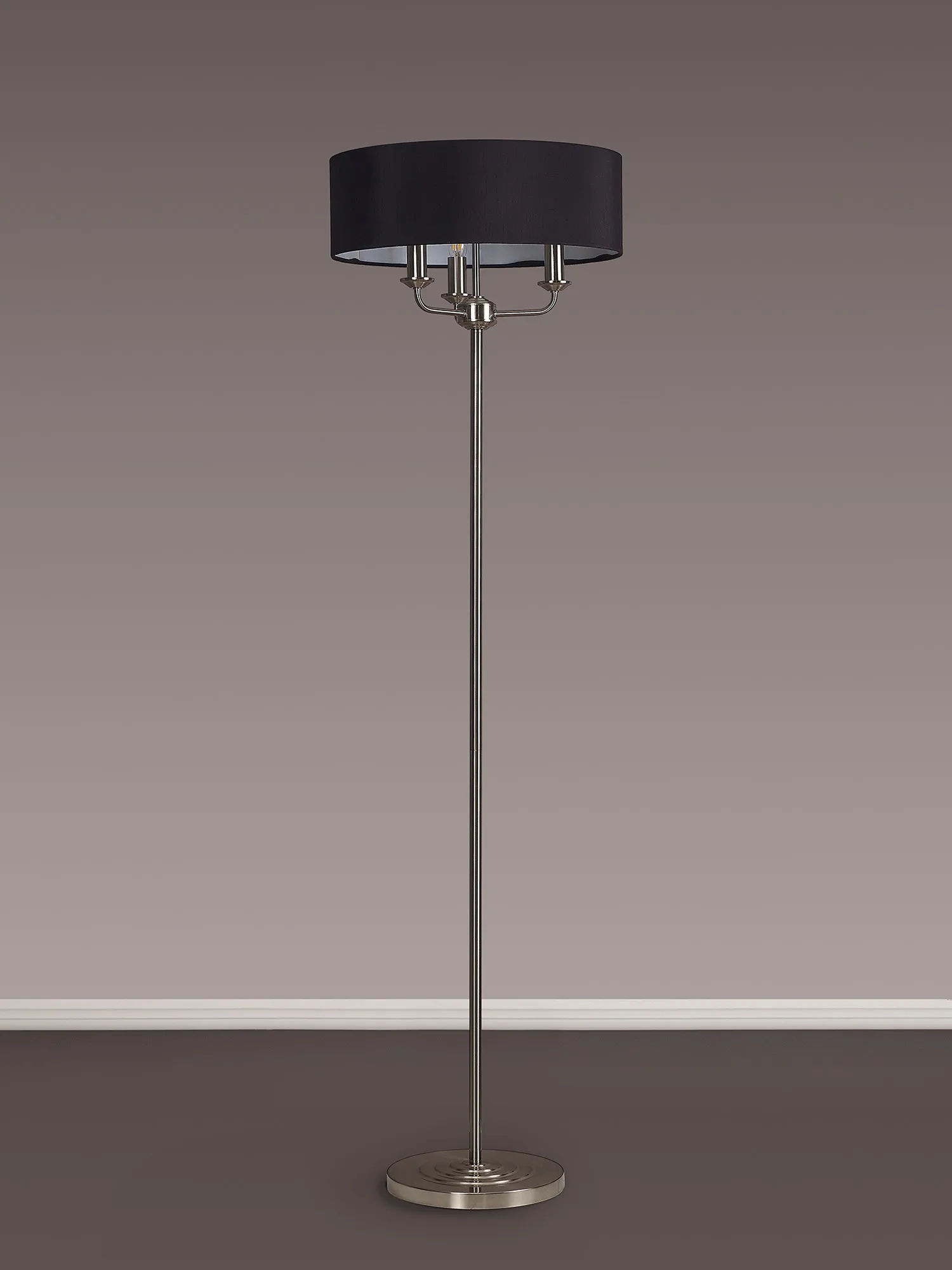 Banyan 45cm 3 Light Floor Lamp Satin Nickel, Black DK0923  Deco Banyan SN BL